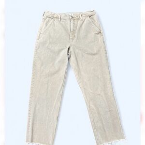 ABERCROMBIE & FITCH Men's Khaki Jeans 32/14s,Straight Utra High Rise Fringe Hem